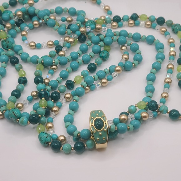 Joan Rivers Necklace Enhancer Triple Beaded Blue‎ 44